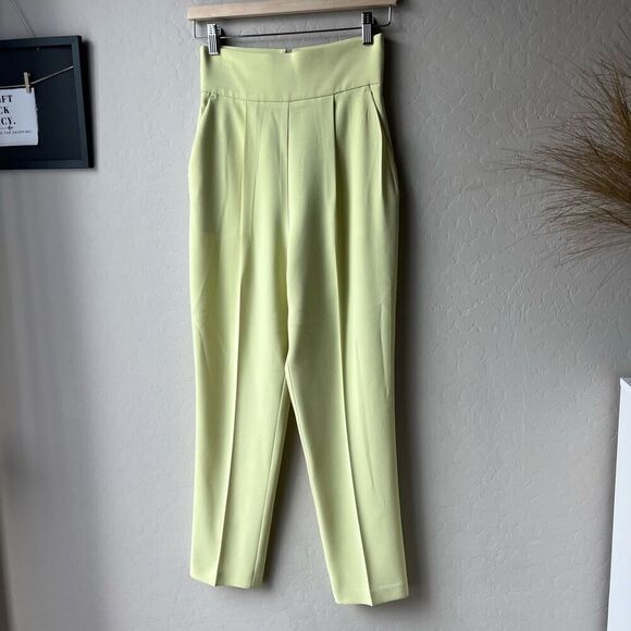 PINKO Natalia Yellow High Waisted Pleated Crepe Ankle Trouser Pants Size 2 - Picture 3 of 9